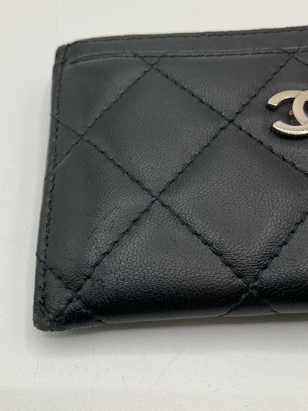 Chanel Quilted Card Holder Wallet Lambskin Leather Black Silver - Picture 4 of 16